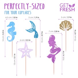 Get Fresh Mermaid Cupcake Toppers Decorations – 30-pcs Glittery Mermaid Tail Cupcake Toppers Set for Under The Sea Party – The Little Mermaid Cupcake Toppers to be Used as Under The Sea Cupcake Picks