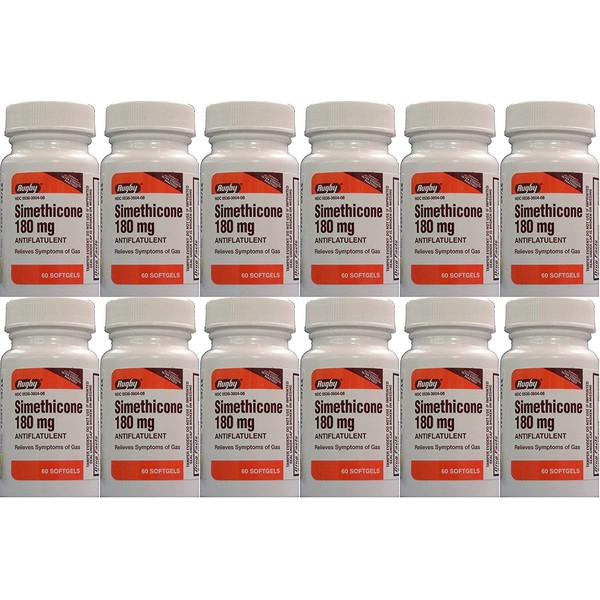 Simethicone 180mg Softgels Anti-Gas Generic for Phazyme Ultra Strength 60 Gelcaps per Bottle Pack of 12 Total 720 Gelcaps