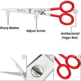 Glamified Glam Professional 6" Hairdressing Scissors Hair Cutting Scissors Shears for Barber- with Antibacterial Comfort Rubber Grip 100% Stainless Steel (Red