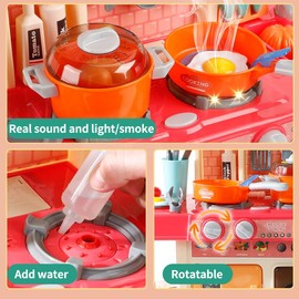 Interactive 45pcs Kids Kitchen Playset with Sound and Light Features, Complete Cooking Stove, Realistic Play Sink, and Fun Kitchen Accessories for Pretend Play and Learning