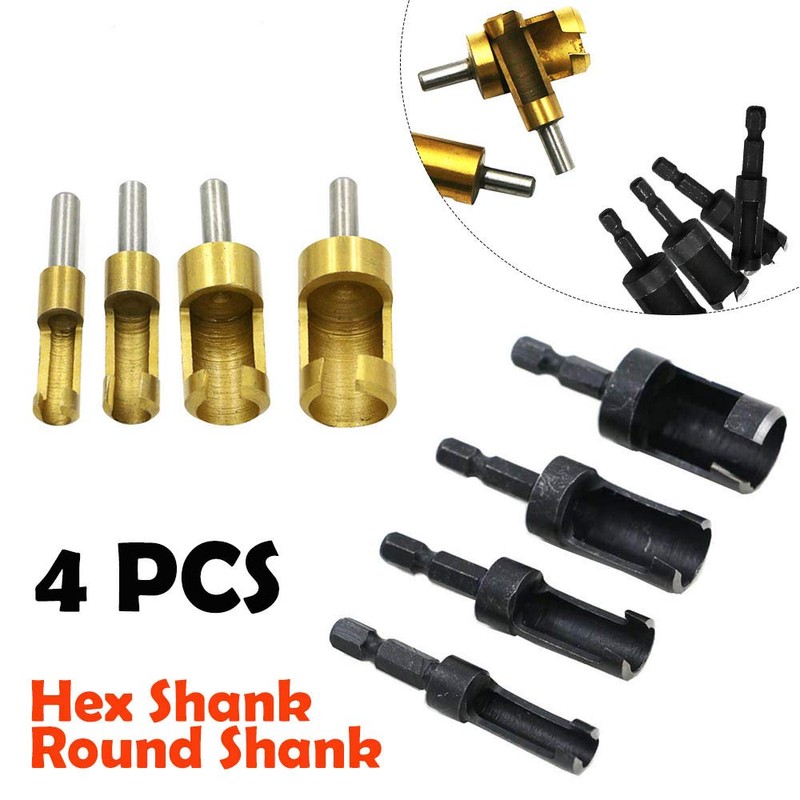 4Pcs Wood Plug Hole Cutter Bit Set Kit Dowel Plug