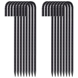 VVOKGO 18 Inch Ground Rebar Stakes, 16Pcs J Hook Extra Heavy Duty Rust Proof Coated Steel Ground Anchors with Chisel Point End for Camping Tent Canopy and Link Fence