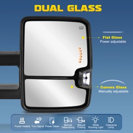 AUTOSTARSHIP Towing Mirrors Power Heated Compatible for 2008-2013 Chevy GMC Serria Yukon Silverado Tahoe Suburban w/Sequential Turn Signal Reverse Light White Running Light Side Mirrors 2 PCS (Chrome)