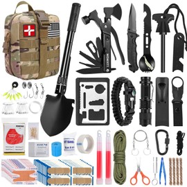 Gifts for Men Dad Christmas LUXMOM Survival Kit and First Aid Kit, 142Pcs Professional Survival Gear and Equipment with Molle Pouch, for Men Camping Outdoor Adventure