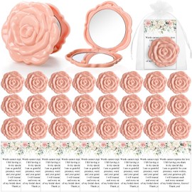 FoldTier 30 Sets Bridal Shower Party Favors for Guests Small Rose Compact Mirror Bulk Wedding Favors Thank You Cards and Organza Bags Wedding Party Guests Souvenir Gift (Pink Champagne)