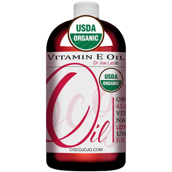 USDA Certified Organic Vitamin E Oil - 43,000 IU, Vegan, Non-GMO, 32 oz for Face, Skin, Hair, Nails - Deep Hydrating & Antioxidant