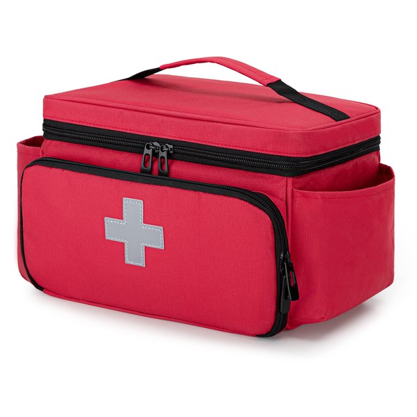 CURMIO Small Medicine Storage Bag Empty, Family First Aid Organiser Box for Emergency Medical Kits, Red(Empty Bag, Patent Pending)