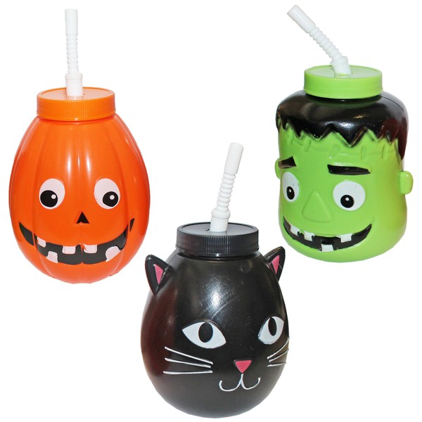 Widdle Gifts Halloween Re-useable Drinking Cups with Straws Set of