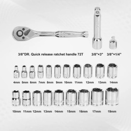 WORX 23-Piece 1/4"+3/8" Drive Socket Set with Rotatable Storage Rack.