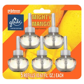 Glade PlugIns Refills Air Freshener, Scented and Essential Oils for Home and Bathroom, Mighty Mango, 3.35 Fl Oz, 5 Count