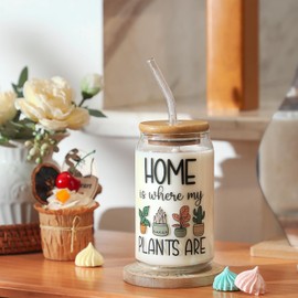 WODOHOLO Plant Lover Gifts for Women, 16 oz Plant Iced Coffee Cup with Straw and Lid,Plants Themed Gift,Birthday Gift for Moms & Best Friends Who Love Plants