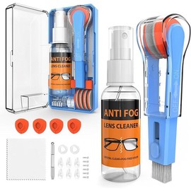 Glasses Cleaner,8 in 1 Glasses Cleaning Kit with 24H Anti Fog Eyeglass Cleaner Spray| Portable Glasses Cleaner Tool|Eye Glass Clean Cloths, Glasses Anti Slip with Soft Eyeglass Nose Pads & Ear Grip - Color: Blue