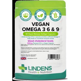 Lindens Vegano Omega 3 6 y 9 1000mg 90 Cápsulas Especialmente Formulado para Veganos