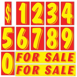Vinyl Number & for Sale Decals 13 Dozen Car Lot Windshield Pricing Stickers (Red/Yellow for Sale 2)