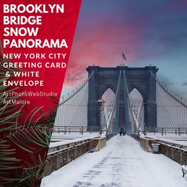 ArtMalore Brooklyn Bridge Snow Panorama New York City Holiday Greeting Card - 5x7 Inch, Blank Inside, Premium Card Stock with Eco-Friendly Envelope, Frame-Ready, Made in USA
