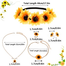 Ourdort Sunflower Costume Women Girls with Flower Wreath Hair Stud Flower Bracelets Goose Flower Ring for Carnival Wedding Party, Resin