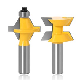 Gasea 1/2 Inch Shank 120 Degree Tongue Groove Router Bit Set with Edge Banding Woodworking Groove Chisel Cutter Tools