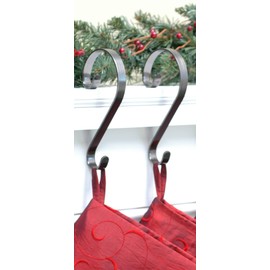 Haute Decor Stocking Scrolls Stocking Hanger - 2 Pack Holly Embossed (Pewter)