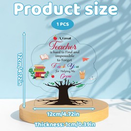 Thank You Teacher Gifts, 12x12 cm Thank You Plaque, Teachers Acrylic Plaque, Heartfelt Teachers Appreciation Gifts, Acrylic Tree for Graduation & Retirement Present