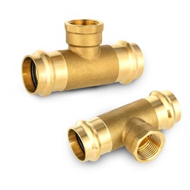 2-Pack HeSun Brass Pressure Fitting Tee, 1"PRESS x 1"PRESS x 3/4"Female NPT Tee, LF Brass