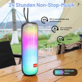 Ykall Bluetooth Speaker with Light, Portable 20 W Music Box with 360° HD Stereo Sound, 24 Hours Playtime, IPX5 Waterproof, with FM Radio, AUX and TF Card Support (Black)