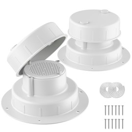 Golysoa Aluminum RV Plumbing Vent Caps Kits with Screws for RV Trailer Camper,Campers Roof Sewer Cover Kit with Butyl Rubber and Filter Screen for 1" To 2-3/8" OD Pipe (2 Packs,White)