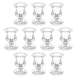 Romadedi Glass Taper Candle Holders - Set of 10 Clear Small Candlestick Holder Bulk, Thicker Glass Candle Sticks Set for Wedding Christmas Party Dining Table Table Centerpiece Decor