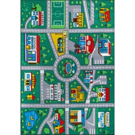 Rugshop Kids Playmat Road Traffic Educational High Traffic Living Room,Bedroom,Kitchen, Home Office Non Slip Area Rug 3'3" x 5 Green