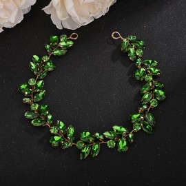 Deniferymakeup Bride Wedding Rhinestone Crystal Hair Vine Handmade Bridal Rhinestones Headband Wedding Hair Accessories for Brides Vintage Headpieces for Women Girl Party Prom Birthday (Green)