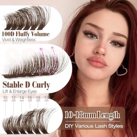 Yawamica Brown Fluffy Lash Clusters 100D Volume Wispy Eyelash Clusters 10-18mm D Curl Eyelash Extensions Individual Lashes Dark Brown Cluster Lashes DIY Brown Lash Extension by Self