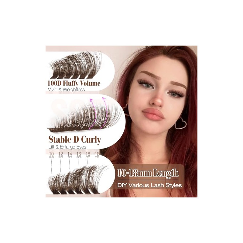 Yawamica Brown Fluffy Lash Clusters 100D Volume Wispy Eyelash Clusters