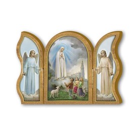 Fratelli Bonella Wooden Devotional Triptych with the Appearance of Our Lady of Lourdes to the Pargoletti 6 x 9 cm Made in Italy