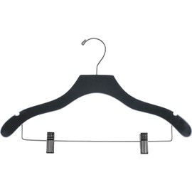Black Wood Wavy Combo Hanger w/ Adjustable Cushion Clips, Box of 50 Space Saving 17 Inch Flat Wooden Hangers w/ Chrome Swivel Hook & Notches for Shirt Jacket or Dress by The Great American Hanger Company