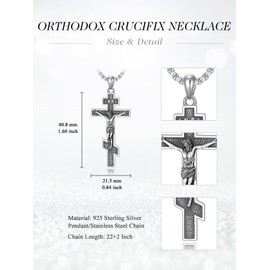 Swordgod Orthodox Crucifix Necklace for Men Women 925 Sterling Silver Crucifix Cross Jesus Pendant Religious Protection Necklace Faith Jewelry Gifts for Christmas Father Son Husband
