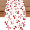 Cherry Pattern Table Runner, Red White Design with Bows, Seasonal