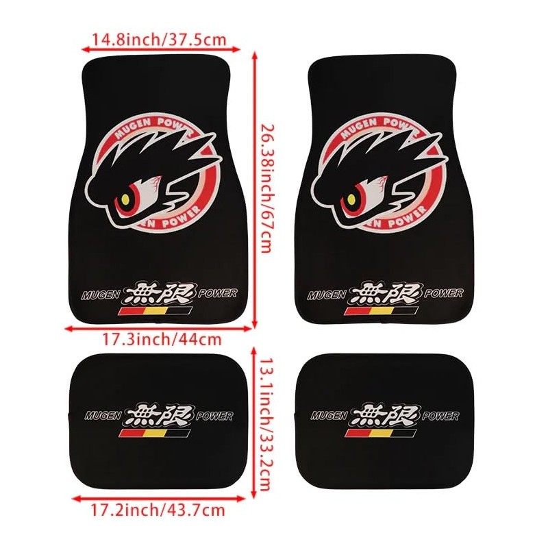 4PCS Universal JDM Mugen Power Racing Fabric Floor Mats Interior