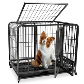 37Inch Indestructible Metal Dog Crates for Small/Medium Dogs, Heavy Duty Escape Proof Dog Kennel Indoor with Lockable Wheels, Dog Crate 37" L x 25.2" W x 33" H