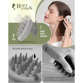 BEAUTLOHAS. Scalp Massager Tool Shampoo Brush, Scalp Scrubber with Soft Silicone Bristles, Scalp Massager Hair Grouth, Dandruff Removal, Wet Dry Hair Scrubber Brush for All(Gray)