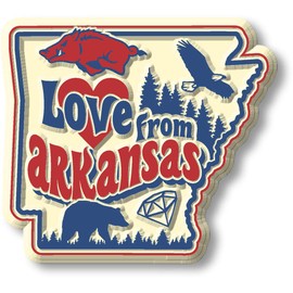 Love from Arkansas Vintage State Magnet by Classic Magnets, Collectible Souvenirs Made in The USA, 2.4" x 2.2"