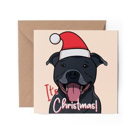 1 x Greeting Card - Merry Christmas Blue Staffy Staffordshire Bull Terrier Black Dog Puppy Animals Pets Festive Winter Kids Happy Art #81215