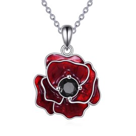 ONEFINITY Poppy Necklace 925 Sterling Silver Red Flower Necklace Poppy Flower Jewellery Gift for Women, Cubic Zirconia