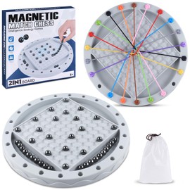 Rope Untangling Puzzle & Magnetic Chess 2-in-1 Board Game, 40 Pcs Stones, Brainy Knots, Travel, Family Games, Multi-Level Challenges for Kids and Adults Age 8+, Educational Strategy, 2-4 Players