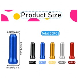 Pack of 52 Bowden Cable Universal Bicycle Gear Cable Se, End Caps Brake Cable, Colourful Bowden Cable Nipple, 50 End Caps and 2 Brake Cables, Universal, for Mountain Bike, Road Bike, City Bike