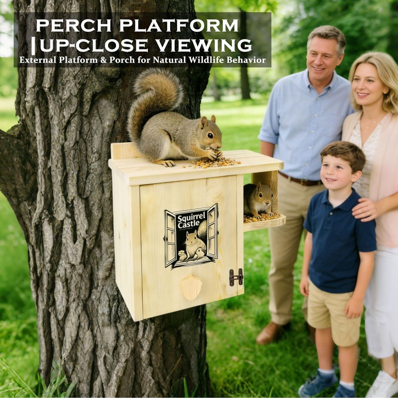 Firmlly Upgraded Version Large Wooden Squirrel House for Outside -