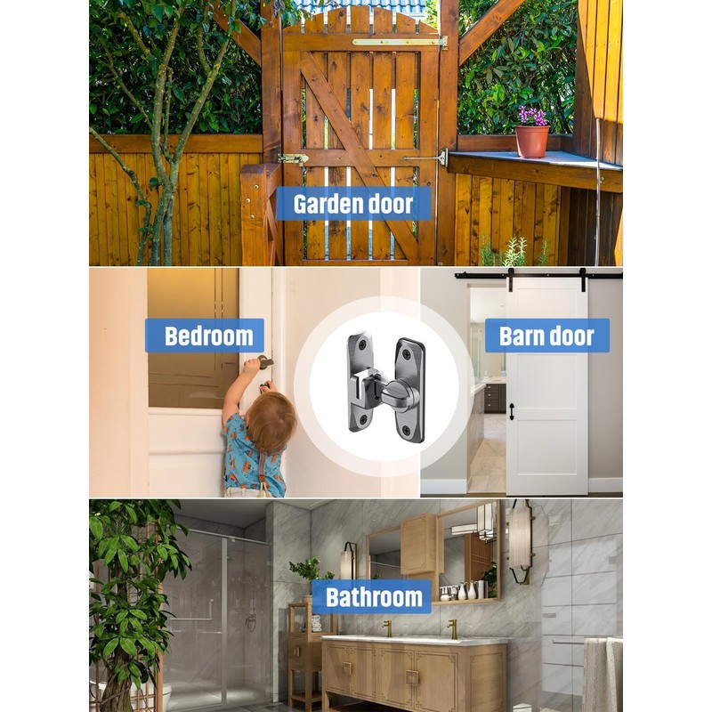 MeBantoo 90/180 Degree Flip Barn Door Lock, Protect Privacy -