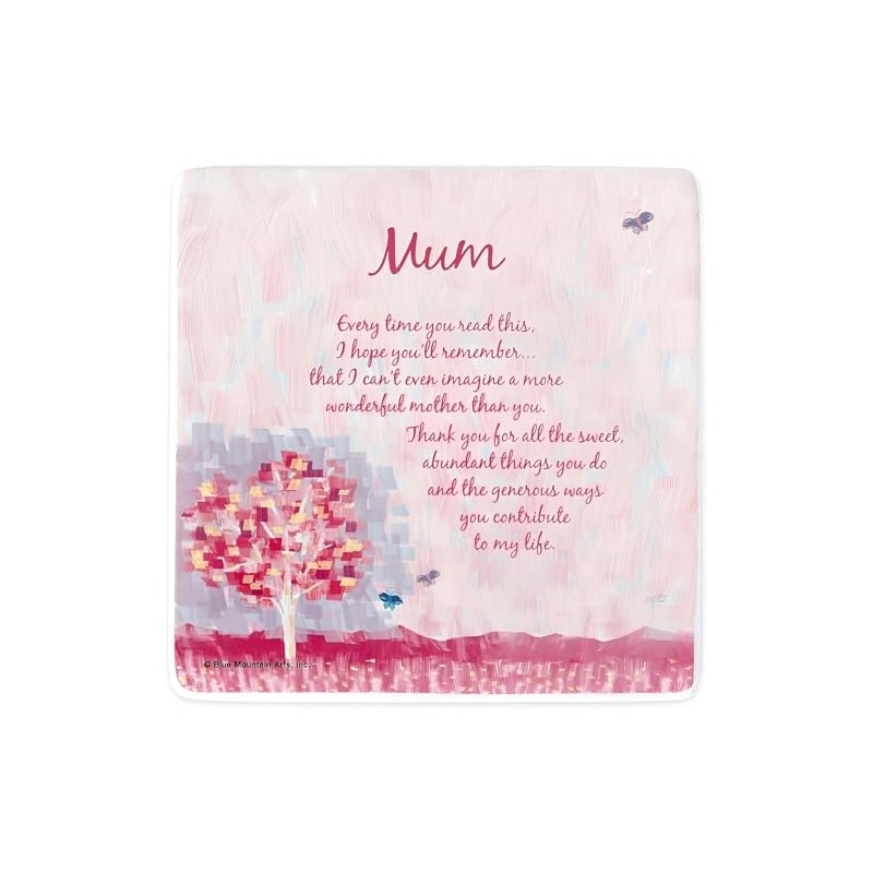 Floral Single Ceramic Sentiment Coaster - 'Mum' Artistic Floral Butterfly