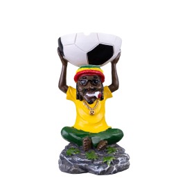 7" Medium Rasta Jamaican Man Holding Bowl Polyresin Ashtray Decoration | #14