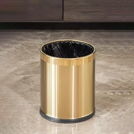 LEASYLIFE 14L/2.6GAL，Gold Bathroom Trash can,Brushed Brass Garbage can,Small Gold Wastebasket for Bathroom,Office,Hotel,Restaurant(Gold14)