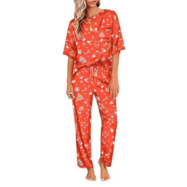 Ekouaer Christmas Pajamas Christmas Pj Set Outfit Silk Pajama Set