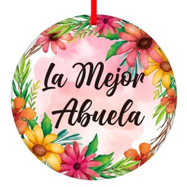 D4DREAM Grandma Christmas Ornaments 2024 Spanish Grandma Ornaments for Christmas Tree La Mejor Abuela Christmas Hanging Ornaments Decorations Floral Abuela Keepsake Ornament Gifts for Abuela Grandma